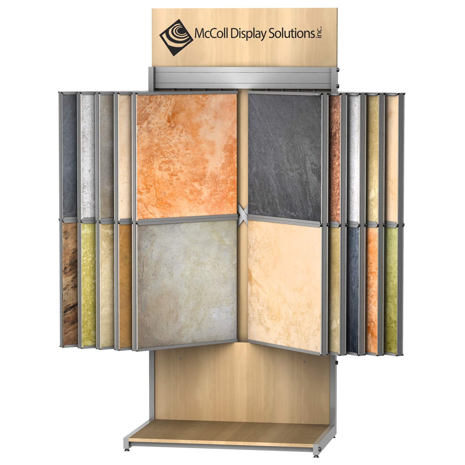 Easily Customized to Your Needs CD09 Wing Rack Tower for Loose Tile Samples such as Ceramic Porcelain Stone Marble Travertine Composite Flooring great Channel System Showroom Displays McColl Display