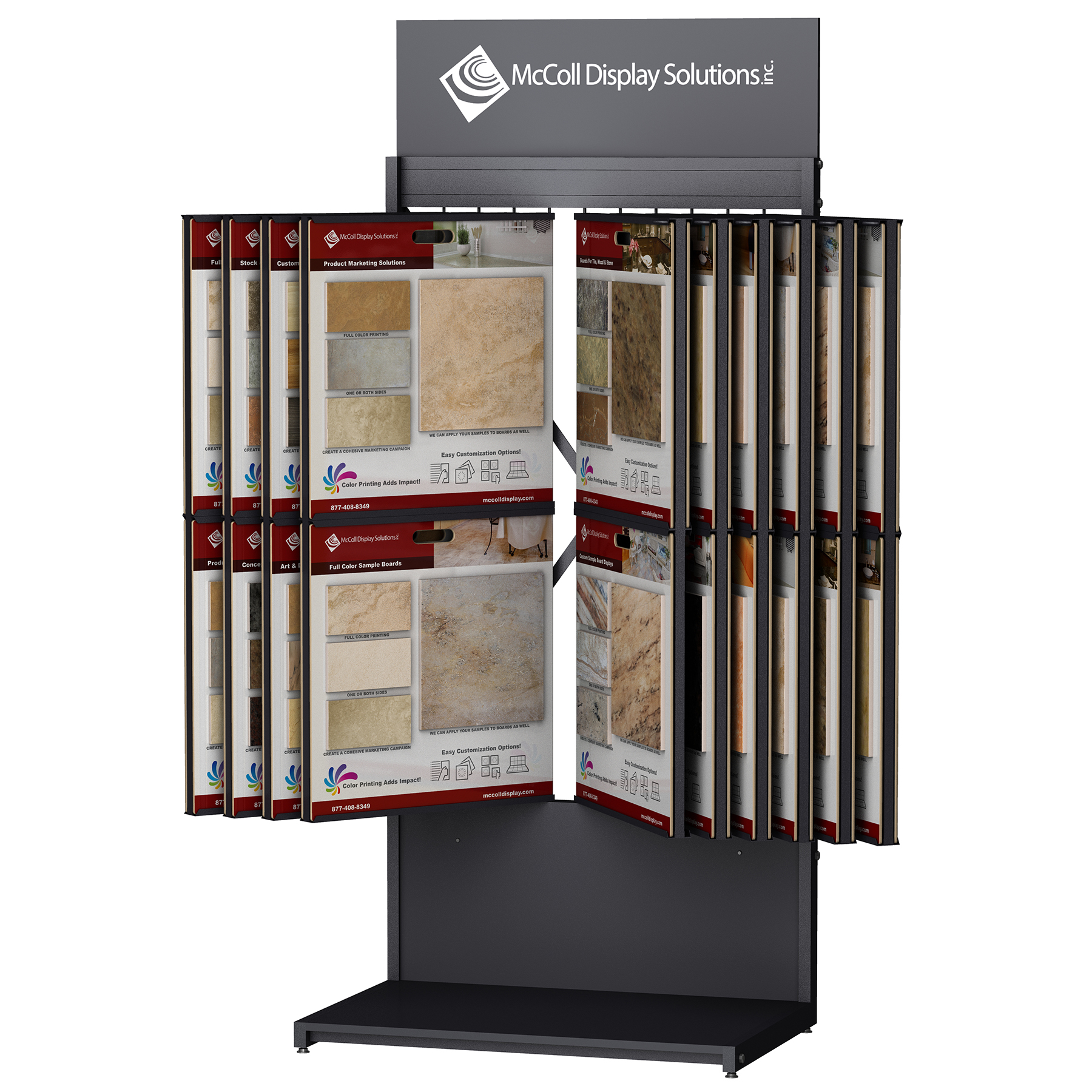 CD09 Wing Rack Tower for Sample Boards or Tile Stone Marble Wood is an Easy to Use Channel System Showroom Display
