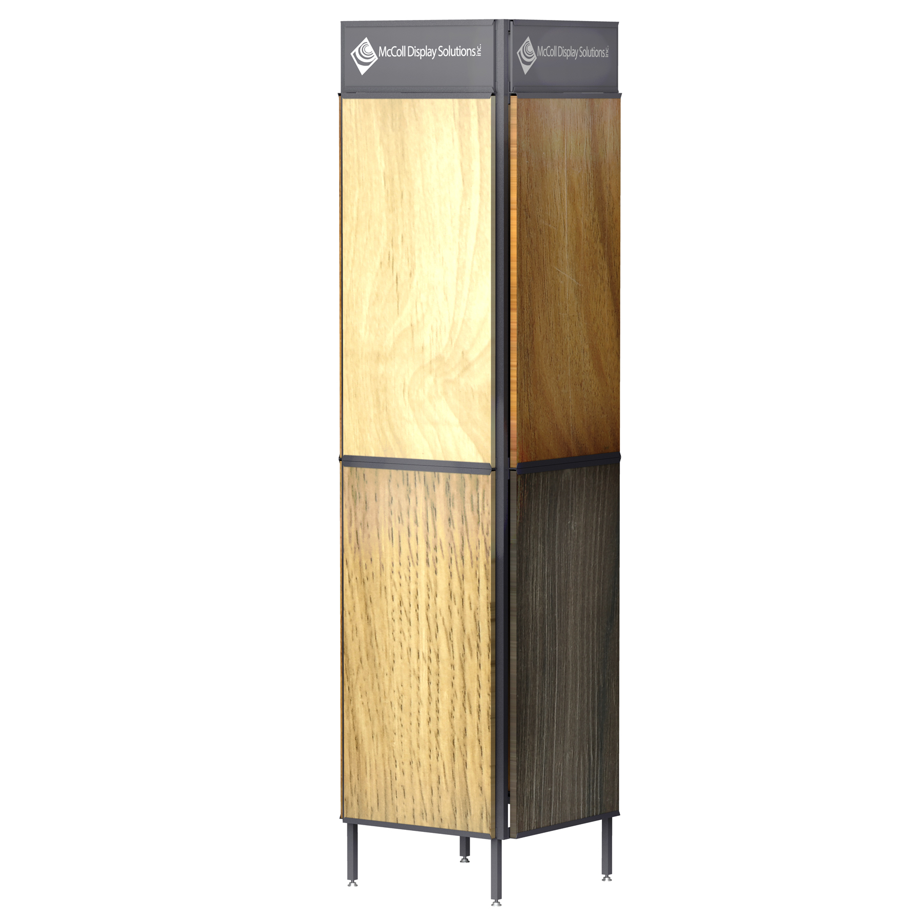 CD07 Steel Tower Square Design Hardwood Bamboo Reclaimed Wood Flooring Laminate System Showroom Displays McColl Display