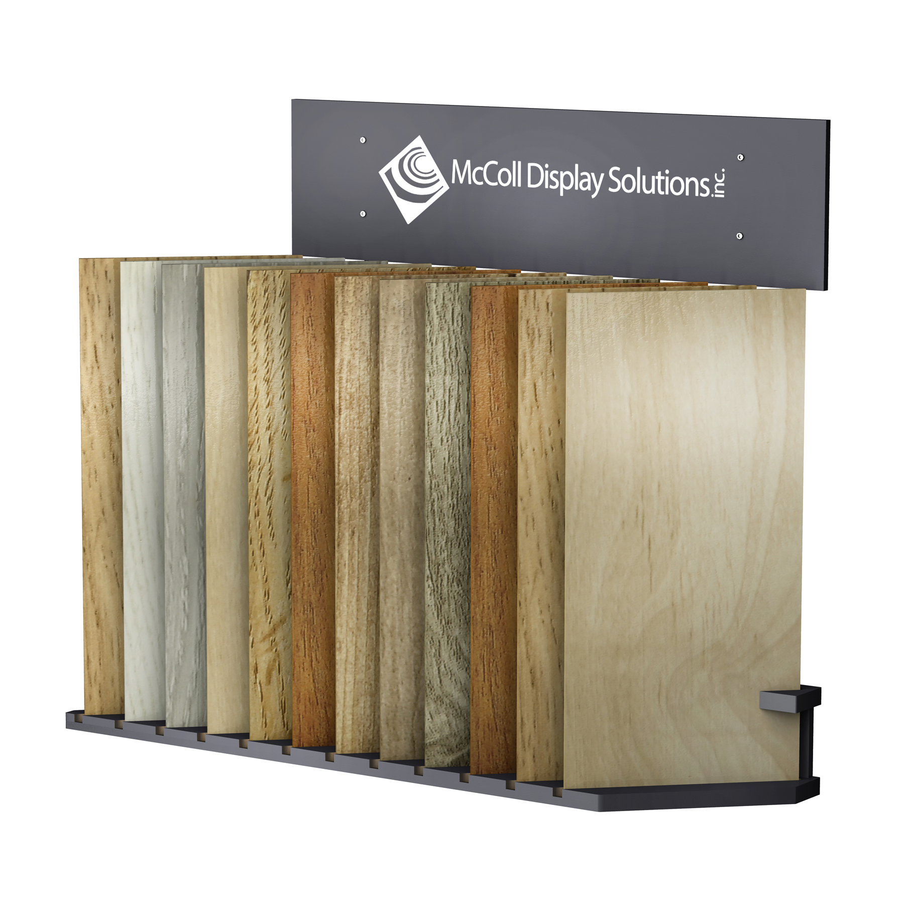 CD100 Slotted Floor Stand with Signage Displays Hardwood or Laminate Planks as well as Tile Marble Stone Flooring Samples