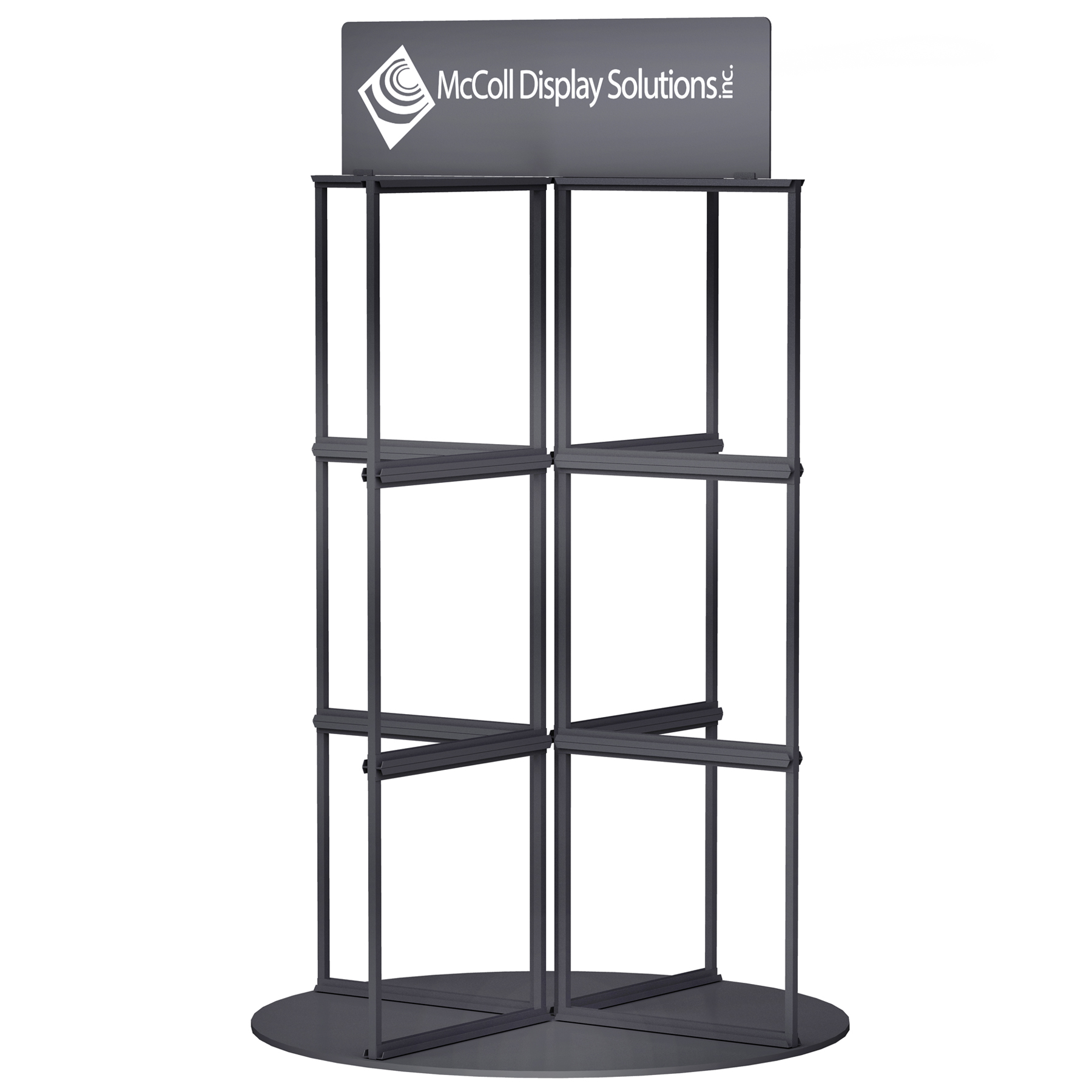 CD13 Tower Rotating Flooring Channel System Display Steel Frame Wood Base Custom Signage
