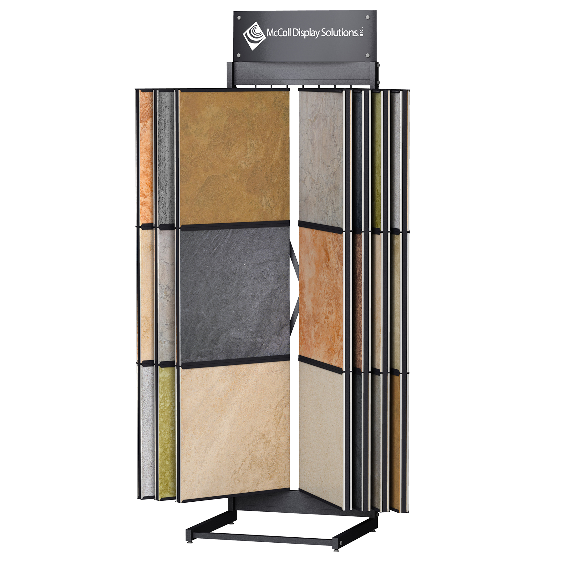 Durable Steel Wing Rack Channel System Tower Holds Ceramic Tile and Stone Quartz Granite Travertine Product Samples