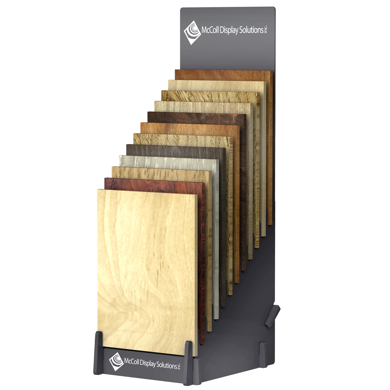 CD53 Cascade Style Display Shows Hardwood Laminate Bamboo Reclaimed Wood Plank Samples