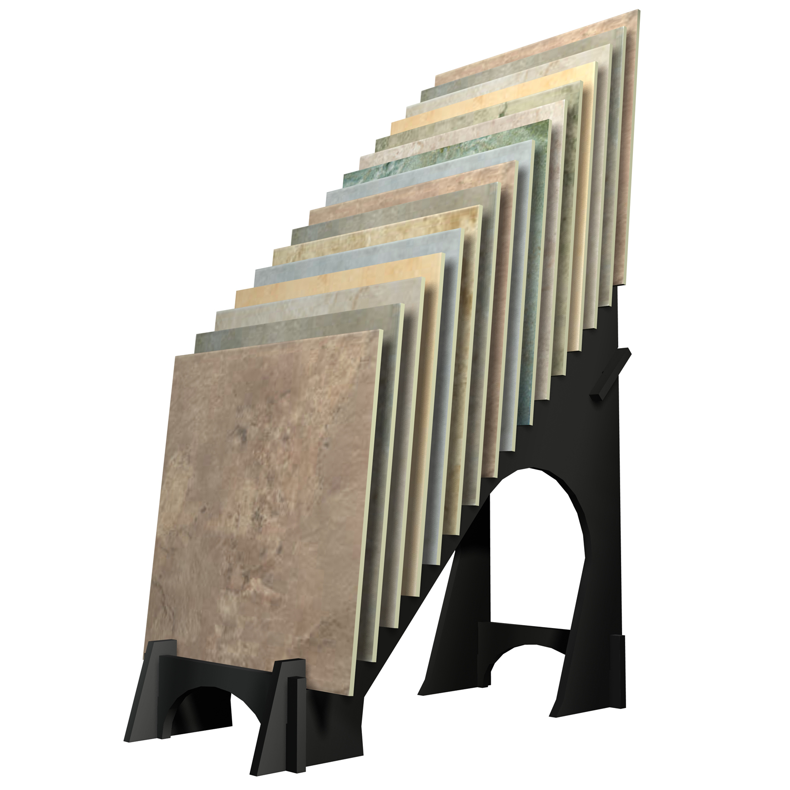 CD56 Sixteen Samples Customizable Empty Slot Waterfall Cascade Tile Flooring Showroom Sample Displays McColl Display