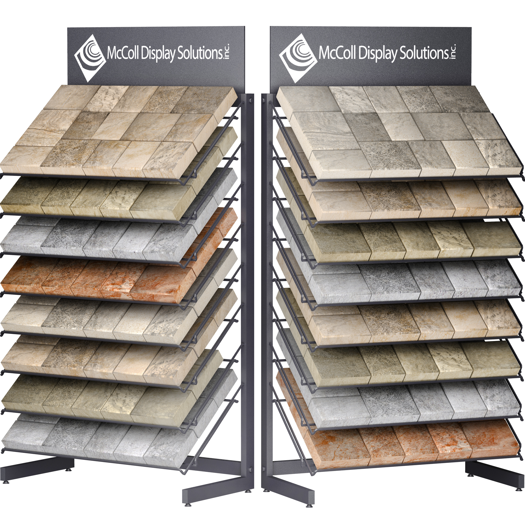 CD70 Steel Tube Tower Shelf System for Pavers Brick Veneer Concrete Stone Slab Strong Reinforced Shelves Showroom Display