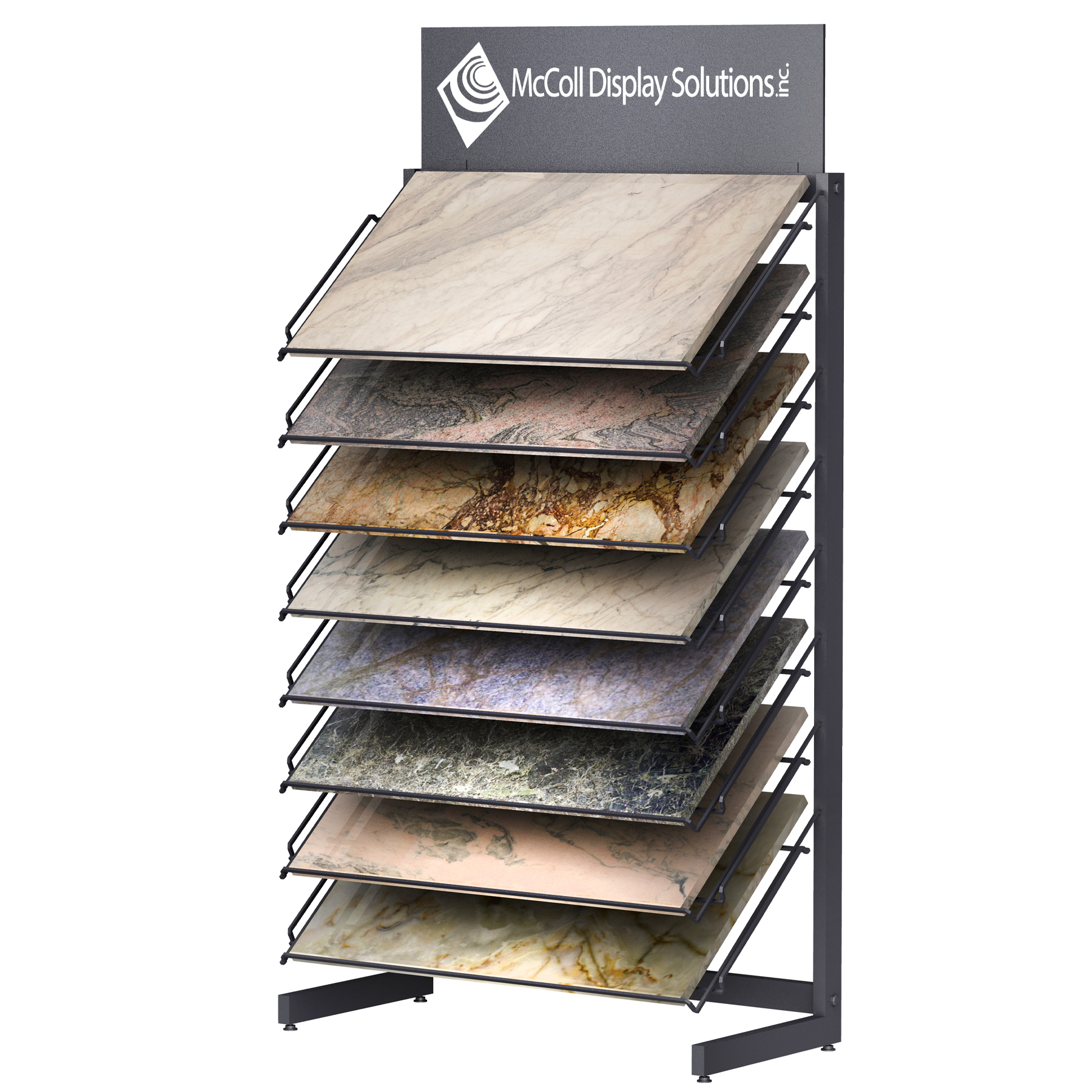 CD70 Steel Tower Shelf System for Quartz Marble Stone Slab Sturdy Shelves Showroom Display