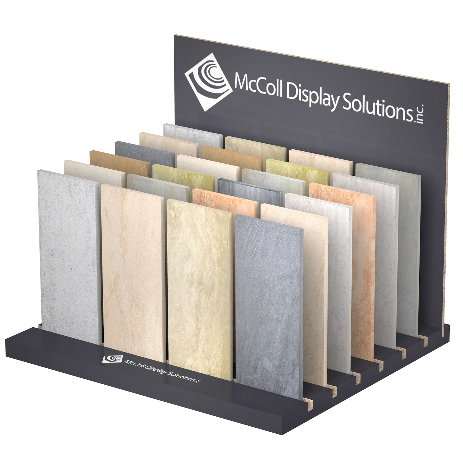 Floor or Countertop Slab Display For Loose Stone Marble Ceramic Tile Flooring with Back Sign Either Full Color with Photos and Specs or Screen Print Logo