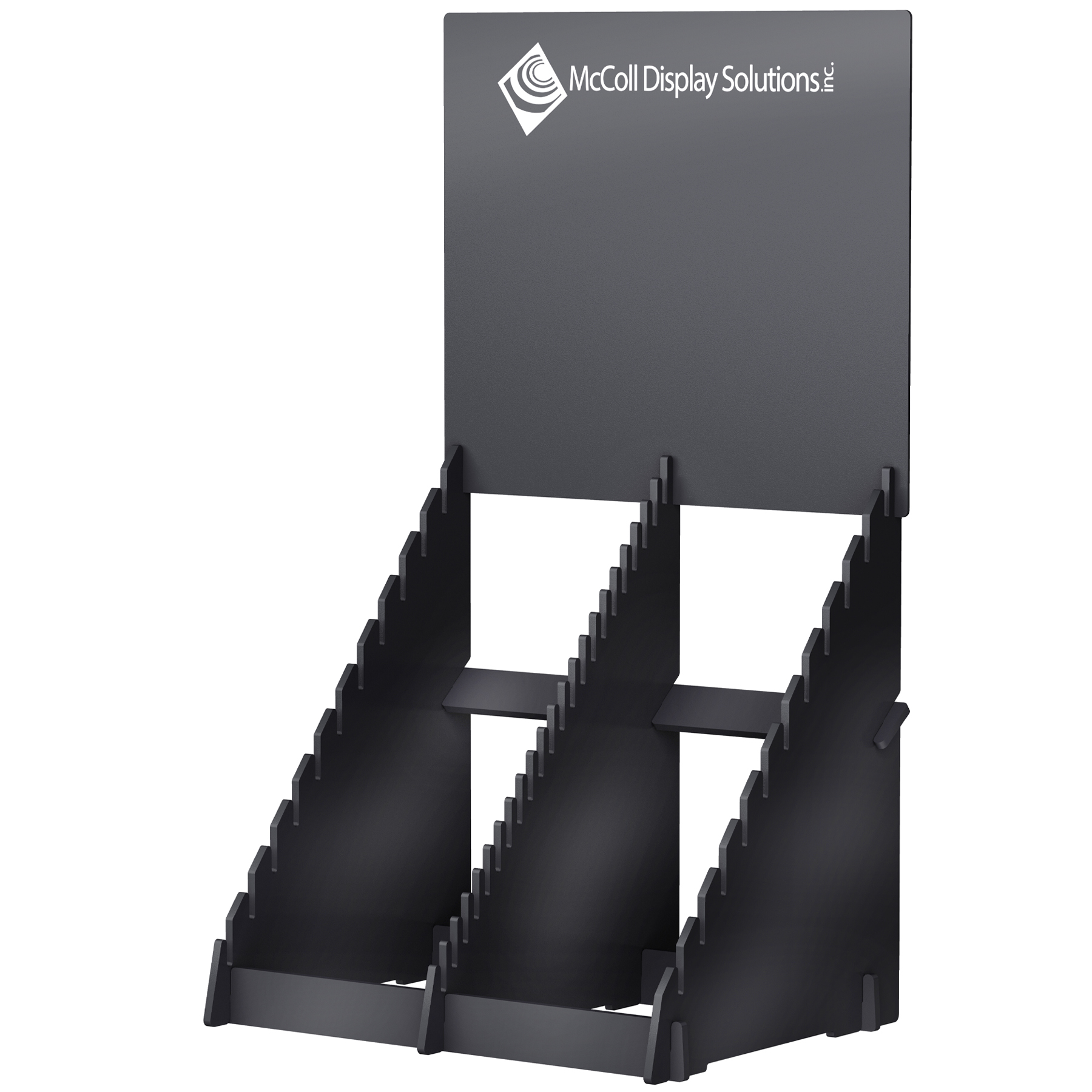 Easily Customize Staggered Slip-Fit Waterfall Rack Easy Assembly Sturdy Wood Construction Add Signage