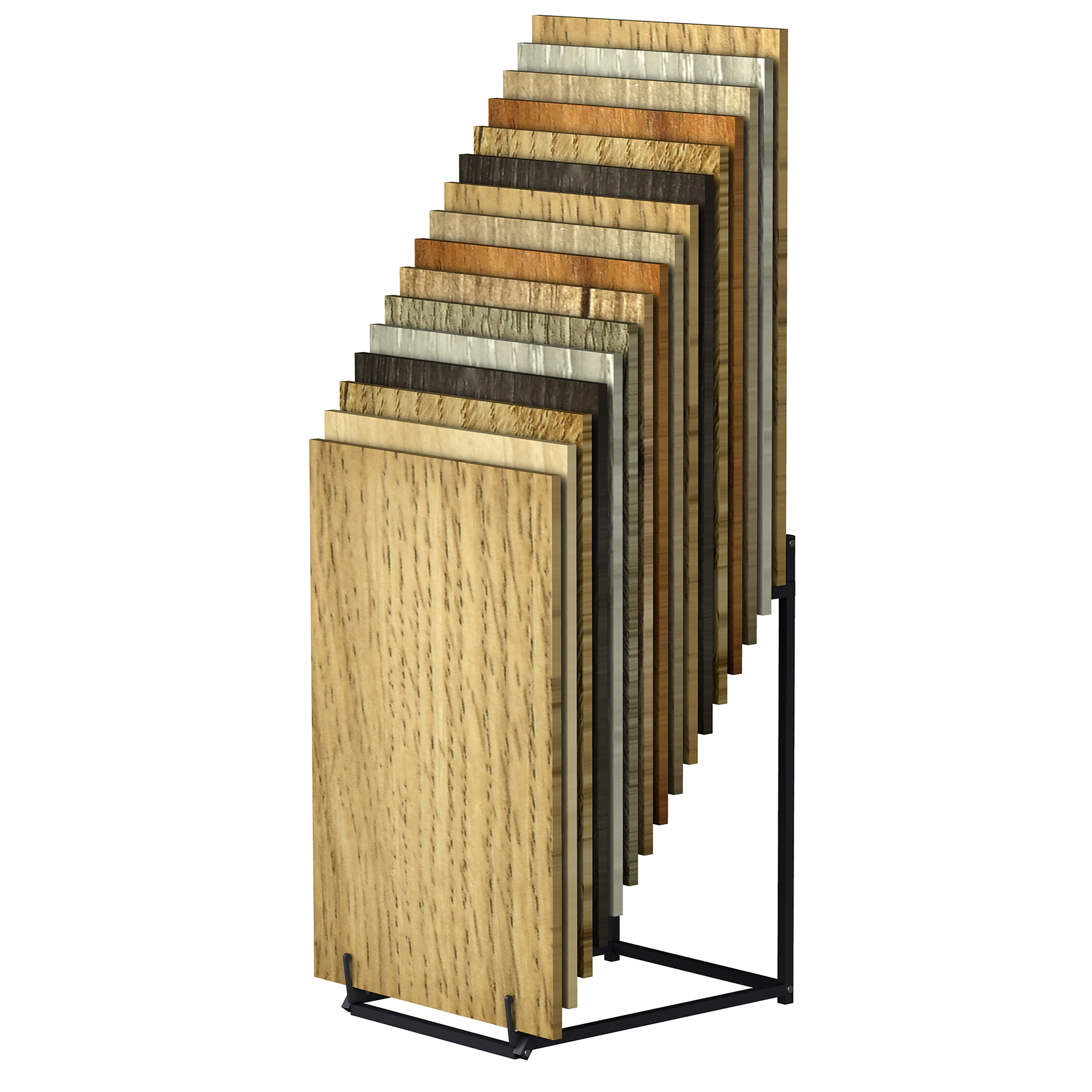 Wood Plank Hardwood Laminate Bamboo Reclaimed Samples Display Steel HDPE Slot Waterfall Cascade Display